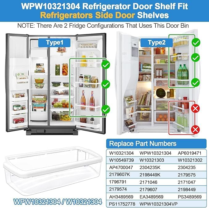 Alvar UPGRADED W10321304 WPW10321304 Refrigerator Door Shelf Bin Compatible with Whirlpool Refrigerator Door Shelf Parts WRS325FDAM04 PS11752778 AP6019471 2179574 2179575 Whirlpool Fridge Door Shelves - Image 3